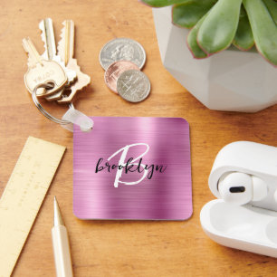 Porte-clés Monogramme Métal Brossé Rose Glam