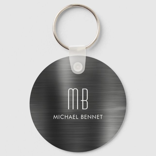 Porte-clés Monogramme Métal Noir Faux Brossé (Recto)