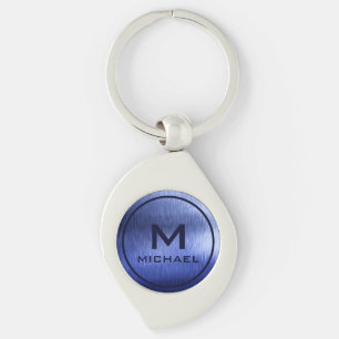 Porte-clés Monogramme Métallurgique Bleu Texturé Nom personna