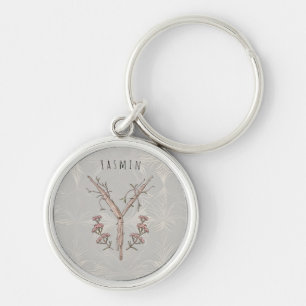 Porte-clés Monogramme minimaliste à fleurs Yarrow 'Y'