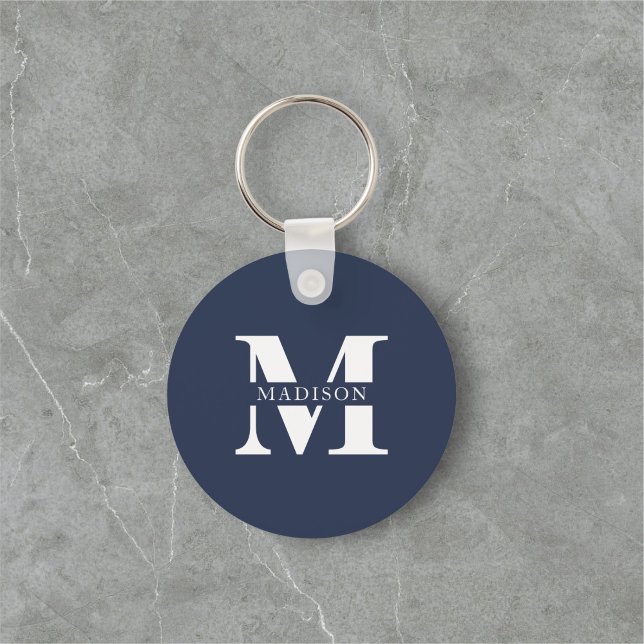 Porte-clés Monogramme minimaliste élégant bleu marine (Créateur téléchargé)
