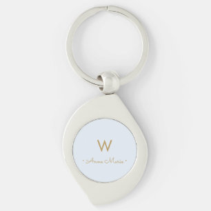 Porte-clés Monogramme minimaliste or bleu pâle moderne 
