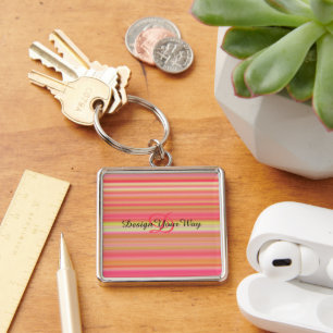 Porte-clés monogramme moderne coloré rayures arc-en-ciel init