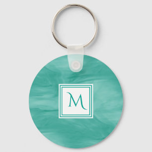 Porte-clés Monogramme moderne de marbre subtil vert turquoise