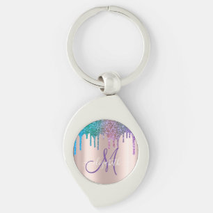 Porte-clés Monogramme Moderne Élégant Rose Gold avec Gouttes 
