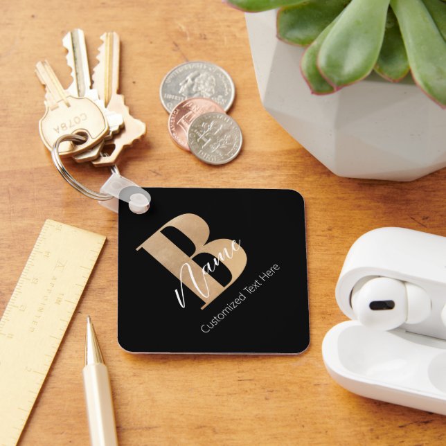 Porte-clés Monogramme moderne Initiale B & Nom Personnalisé (Bureau)
