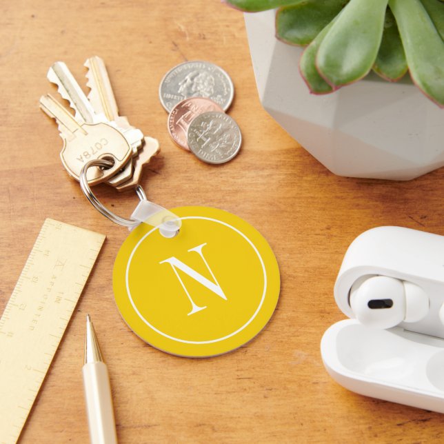 Porte-clés Monogramme moderne jaune et blanc (Bureau)