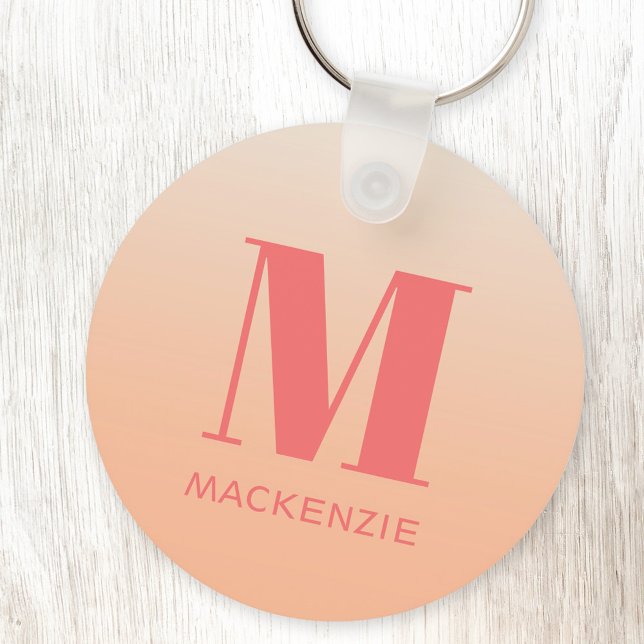 Porte-clés Monogramme moderne Nom initial Peach Gradient (Peach gradient monogram initial name personalized keychain)