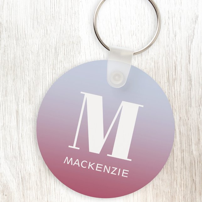 Porte-clés Monogramme moderne Nom initial Pink Blue Gradient (Simple monogram initial name personalized pink to blue gradient modern key chain)