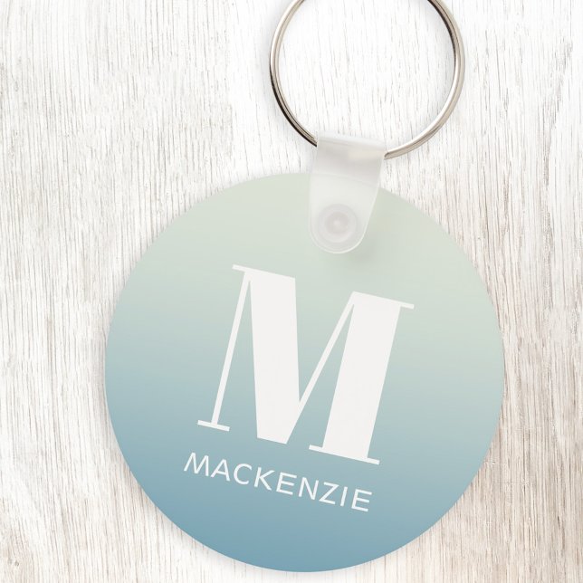 Porte-clés Monogramme moderne Nom initial Turquoise Aqua Grad (Monogram initial name personalized teal aqua gradient keyring)