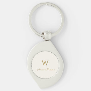 Porte-clés Monogramme Moderne Or Ivoire Écriture Script