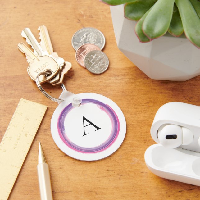 Porte-clés Monogramme Moderne Rose et Violet (Bureau)