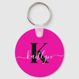 Porte-clés Monogramme moderne rose noir écriture script