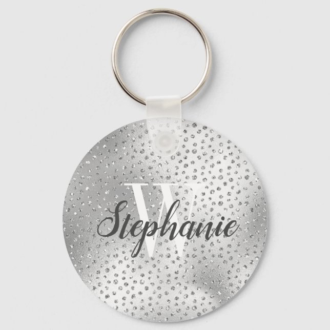 Porte-clés Monogramme motif confetti Faux Diamant Argent (Recto)