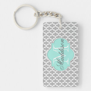 Porte-clés Monogramme Motif élégant Grey Aqua