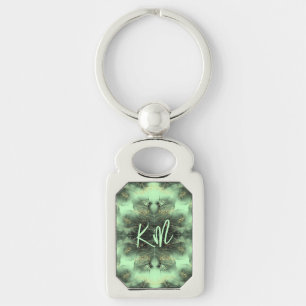Porte-clés Monogramme Motif noir et or sur vert