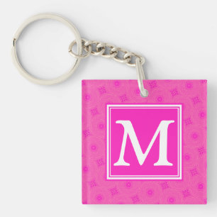 Porte-clés Monogramme motif rose chaud cercles