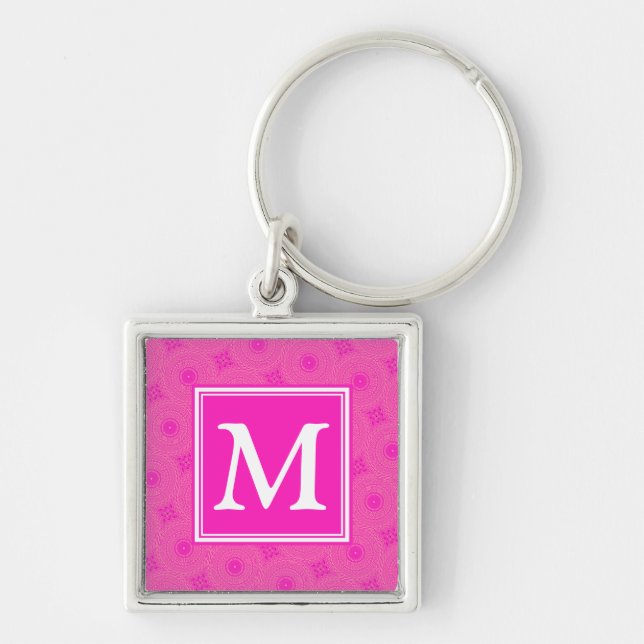 Porte-clés Monogramme motif rose chaud cercles (Devant)