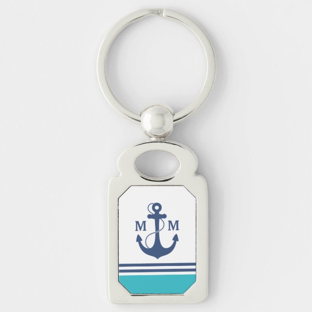 Porte-clés Monogramme nautique bleu (Devant)