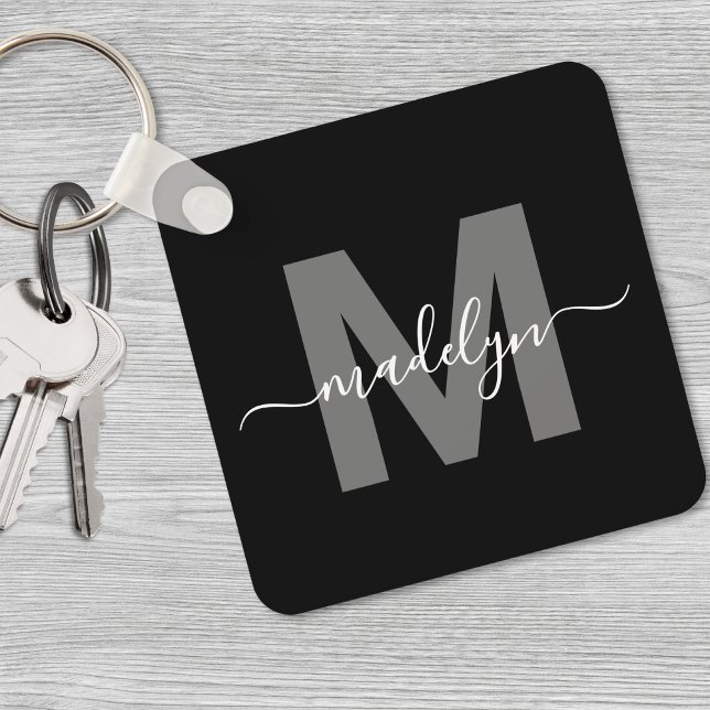 Porte-clés Monogramme noir blanc (Black White Name Monogram keychain)