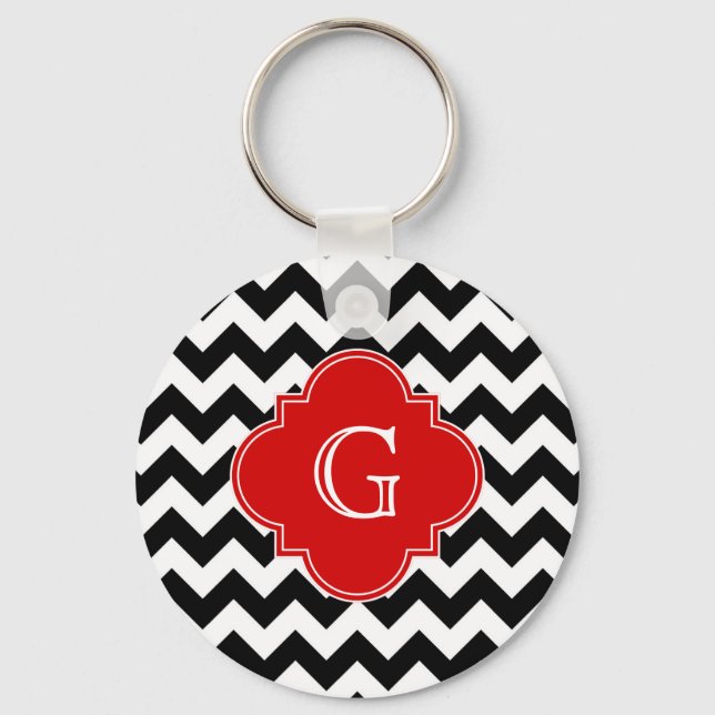 Porte-clés Monogramme noir blanc Chevron rouge Quatrefoil (Recto)