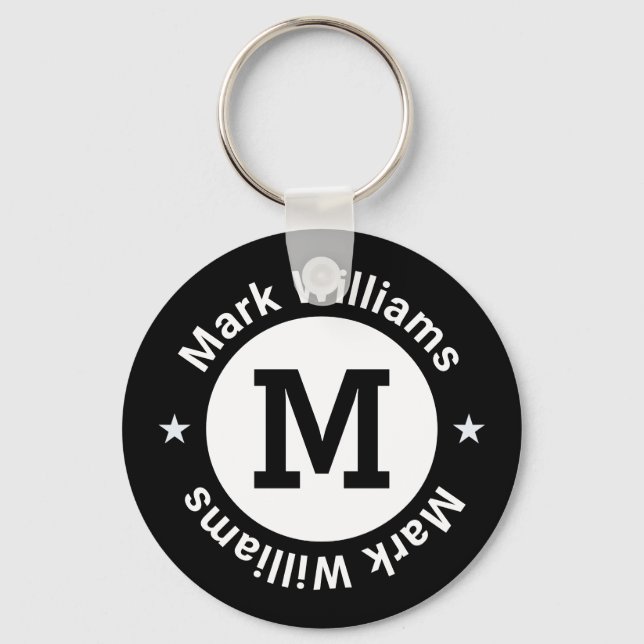 Porte-clés monogramme noir et blanc personnalisé (Recto)