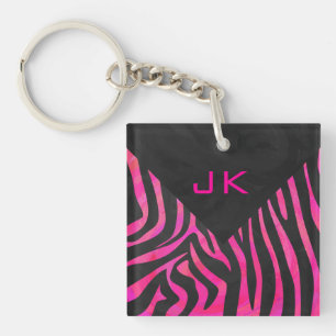 Porte-clés Monogramme noir et rose chaud Zebra Design