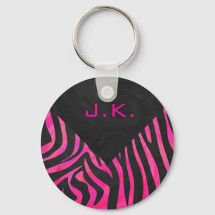 Porte-clés Monogramme noir et rose chaud Zebra Design