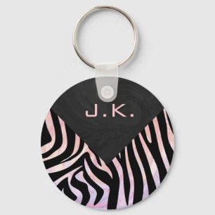 Porte-clés Monogramme noir et rose Zebra