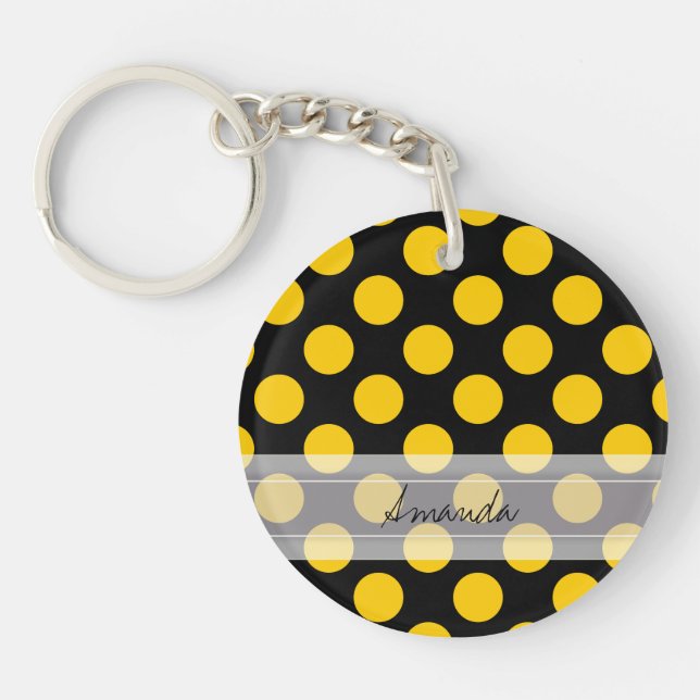 Porte-clés Monogramme noir Jaune Chic Polka Motif (Devant)