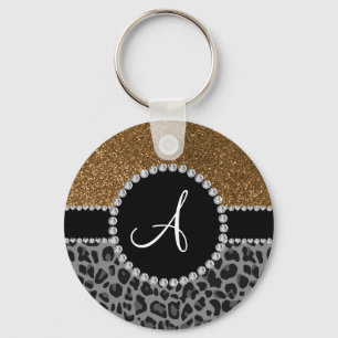 Porte-clés Monogramme noir léopard or parties scintillant
