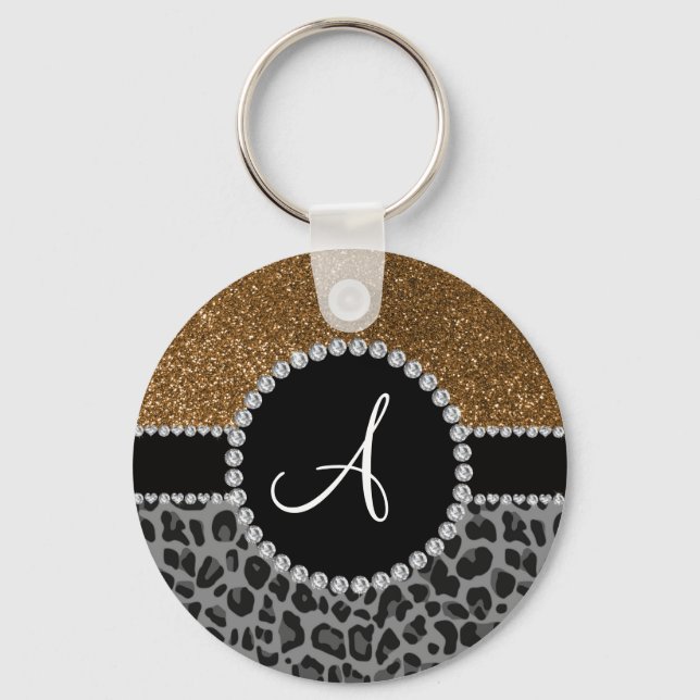 Porte-clés Monogramme noir léopard or parties scintillant (Recto)