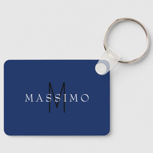 Porte-clés Monogramme Noir Professionnel Bleu Votre Nom (Recto)