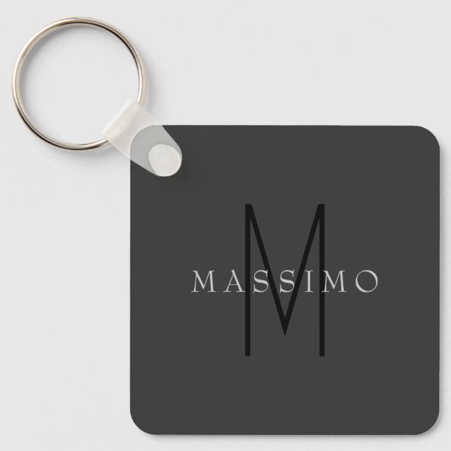 Porte-clés Monogramme Noir Professionnel Gris Votre Nom (Recto)