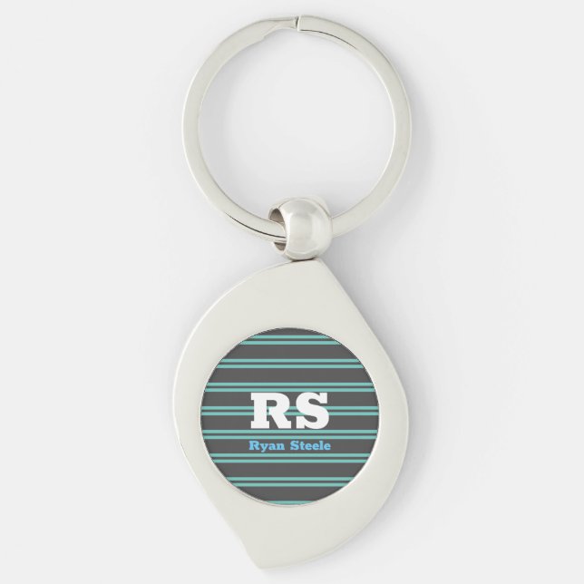 Porte-clés Monogramme & nom en gras, lignes sarcelle clair su (Devant)