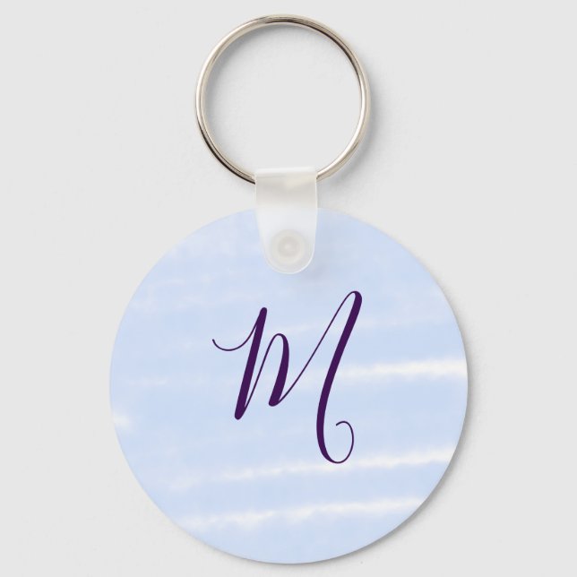 Porte-clés Monogramme nom lettre rétro aquarelle pastel viole (Recto)