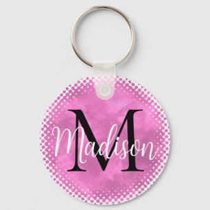 Porte-clés Monogramme Nom personnalisé initial Aquarelle rose