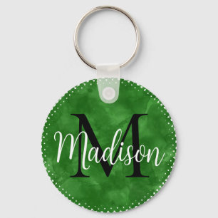 Porte-clés Monogramme Nom personnalisé initial Aquarelle vert
