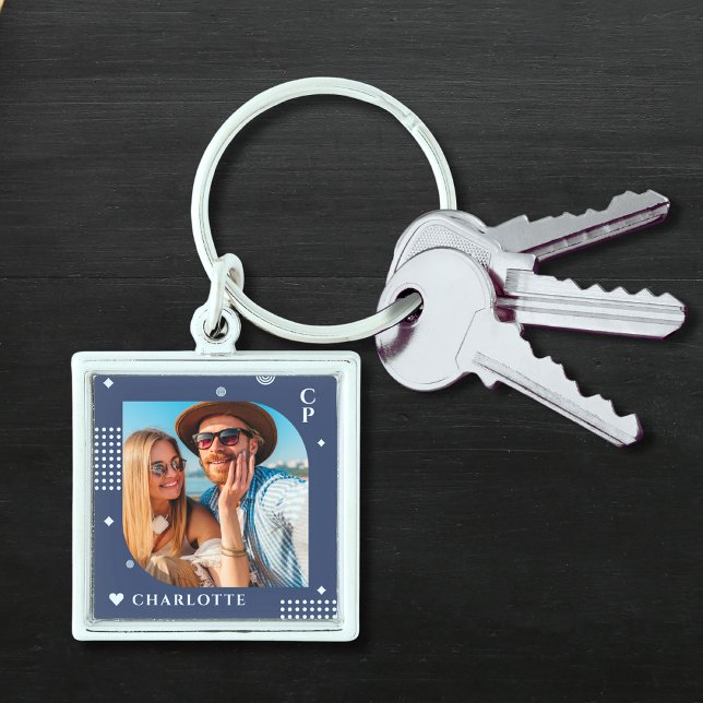 Porte-clés Monogramme Nom Photo Tendance Simple Moderne (Créateur téléchargé)