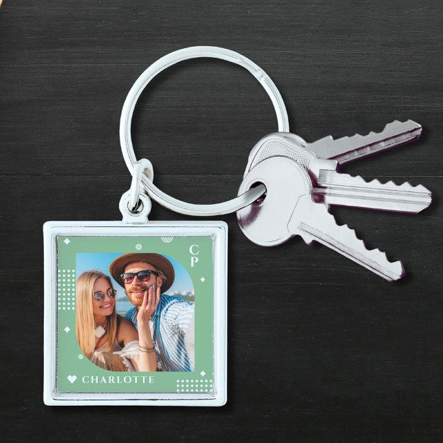 Porte-clés Monogramme Nom Photo Tendance Simple Moderne (Créateur téléchargé)