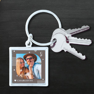 Porte-clés Monogramme Nom Photo Tendance Simple Moderne