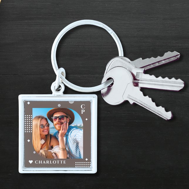 Porte-clés Monogramme Nom Photo Tendance Simple Moderne (Créateur téléchargé)