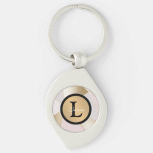 Porte-clés Monogramme Nom Rose Gold Géométrique
