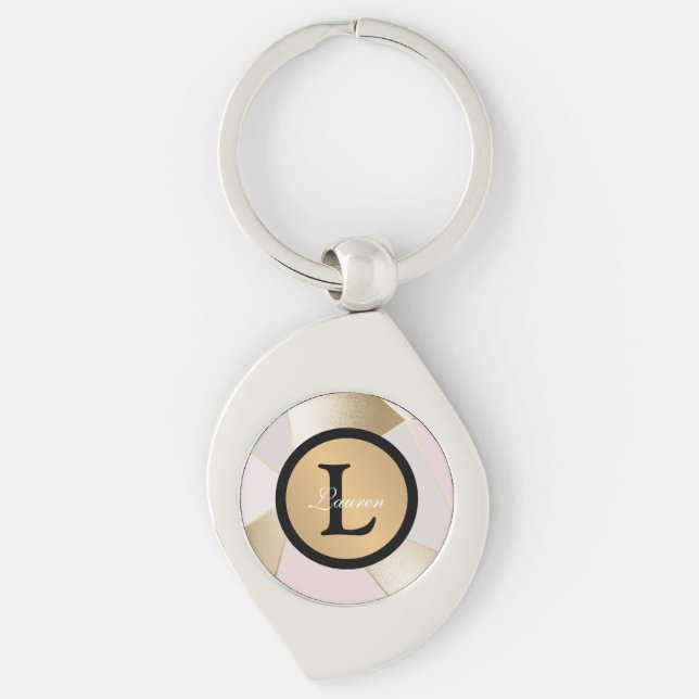 Porte-clés Monogramme Nom Rose Gold Géométrique (Devant)