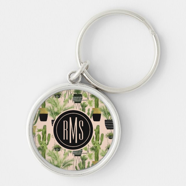 Porte-clés Monogramme | Oasis intérieure | Motif de ligne Pla (Devant)