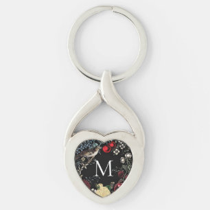 Porte-clés Monogramme Oiseaux et Baies de la Nature Vintage