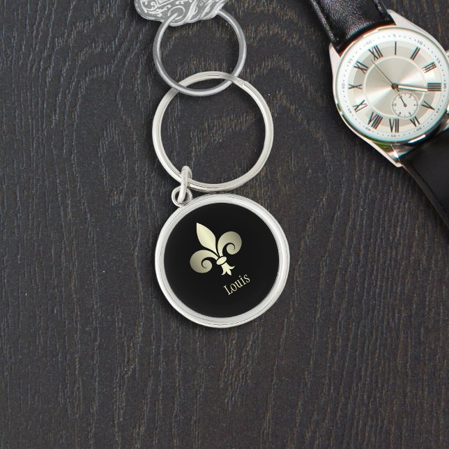 Porte-clés Monogramme Or Fleur de Lis (Fleur de Lis Gold Monogram Keychain)