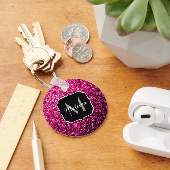 Porte-clés Monogramme pailleté de faux strass rose chaud (Bureau)