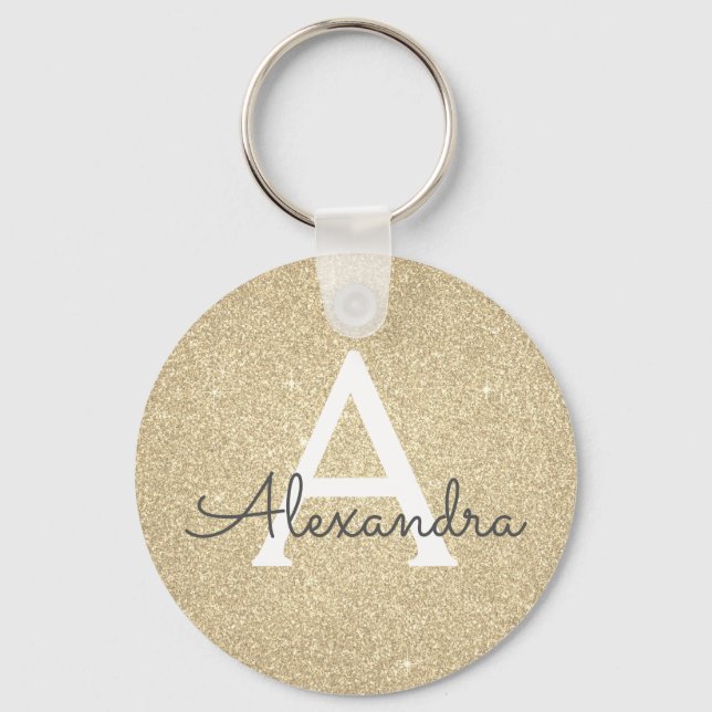 Porte-clés Monogramme Pailleté et Brillants en Or Luxe (Recto)