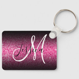 Porte-clés Monogramme Pailleté Faux Rose Chaud Ombre Noir Élé